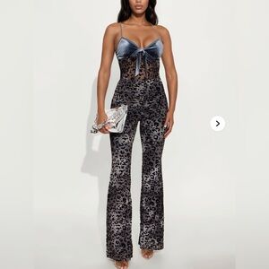 Fashion Nova Elegant Leopard Print Flare Jumpsuit - Teal and Combo